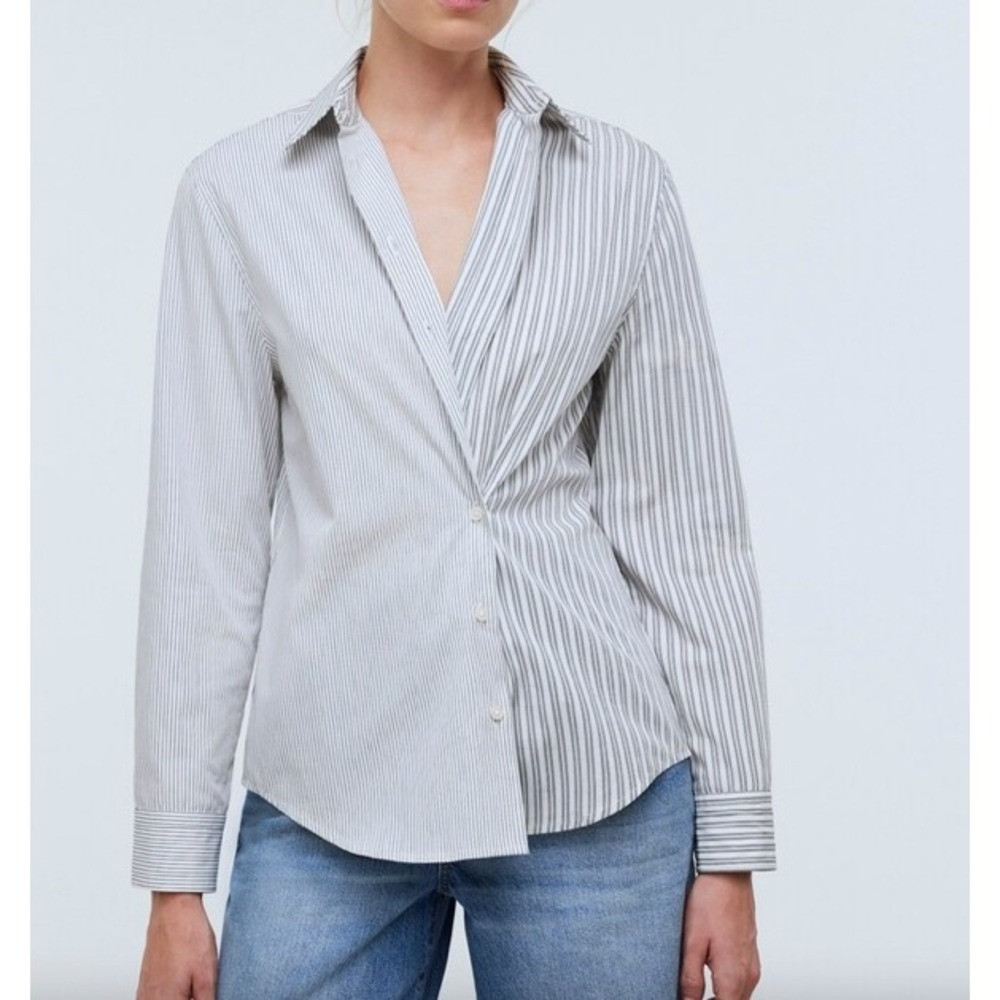 Madewell With A Twist Shirt in Signature Poplin Women Medium Stripe Cotton